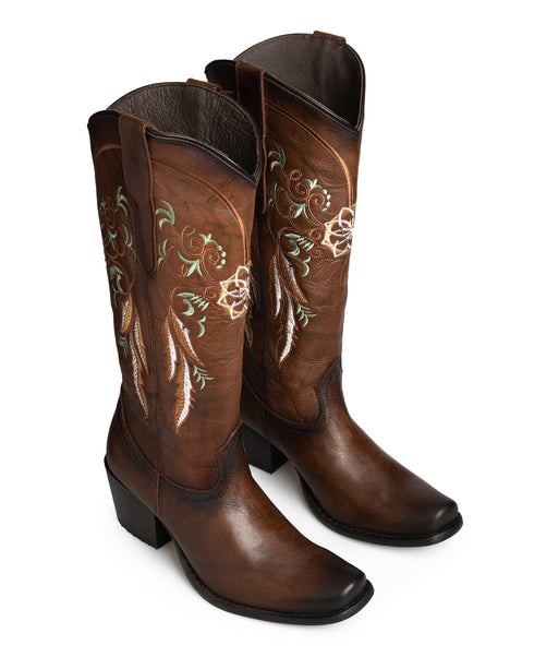 Bota Vaquera Café Grabado Plantas 20150
